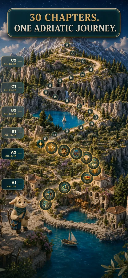 The Adriatic journey map with 30 chapters