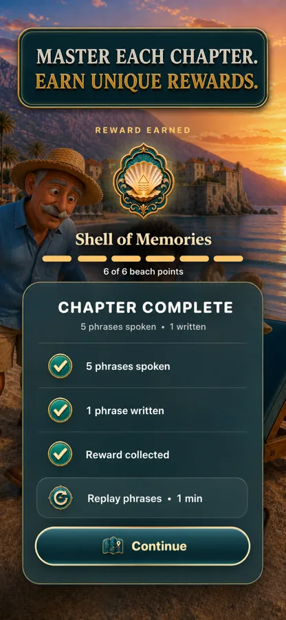 Chapter complete screen with the Shell of Memories reward